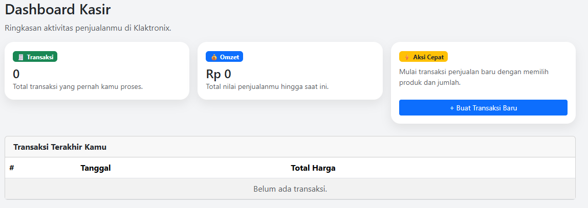 Dashboard Kasir